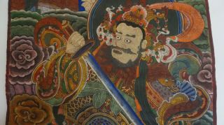 Large Early 1900 Korean Buddha Guardian Hand Painting on Fabric 4