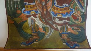 Large Early 1900 Korean Buddha Guardian Hand Painting on Fabric 6
