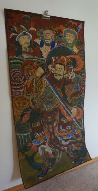 Large Early 1900 Korean Buddha Guardian Hand Painting on Fabric 7