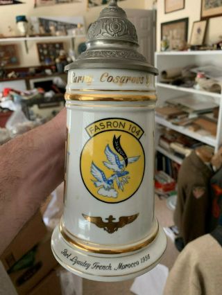 Awesome Us Navy Aviation Stein,  1956 French Morocco,  Fasron 104 Patch Regimental