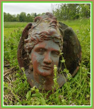 Large Woman Lady Bust 2 Faces Vintage Unearthed Cast Iron Garden Ornament Statue