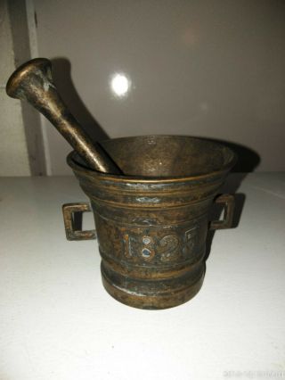 19thC Antique Bronze Mortar and Pestle 1825 2