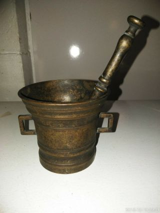 19thC Antique Bronze Mortar and Pestle 1825 6