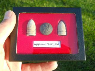 Old Rare Antique Civil War Relic Bullets Button Csa & Us Miniballs Appomattox Va
