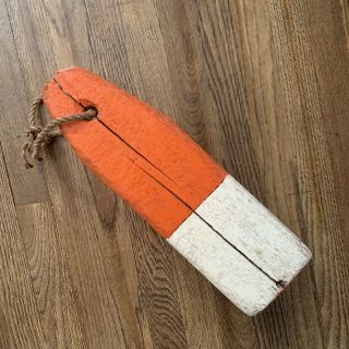 Vintage Maine Wooden Lobster Buoy Orange And White - C.  W.  Clark 8122 2