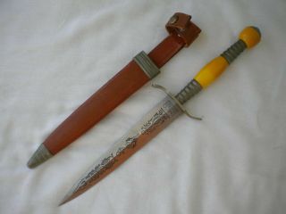 Ww1 Ww2 German Naval Navy Dagger Fighting Knife Etched Engraved Marked Minty