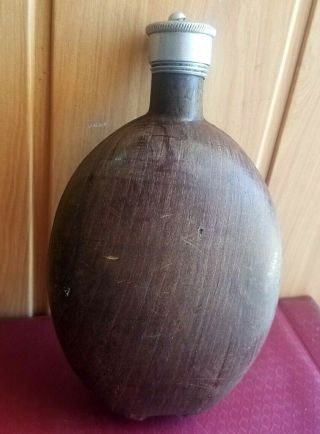 WWII GERMAN MILITARY water flask 1941 coconut wood AFRIKA 5