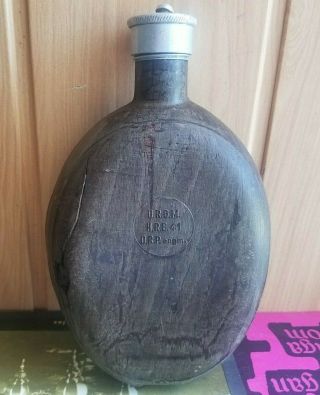 WWII GERMAN MILITARY water flask 1941 coconut wood AFRIKA 9