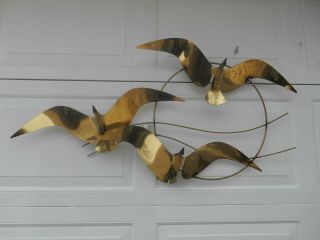 Mcm Signed Curtis Jere 3 Flying Seagulls Brass Hanging Wall Sculpture 1985