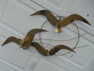 MCM Signed Curtis Jere 3 Flying Seagulls Brass Hanging Wall Sculpture 1985 4