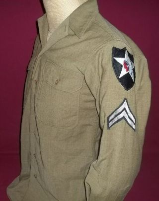 Vintage 1940s Wwii Us Army Wool Uniform Dress Shirt Ww2 2nd Infantry Division.