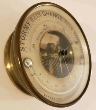 Antique PHBN Brass Nautical Holosteric Wall Barometer with Farenheit Thermometer 3