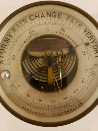 Antique PHBN Brass Nautical Holosteric Wall Barometer with Farenheit Thermometer 6