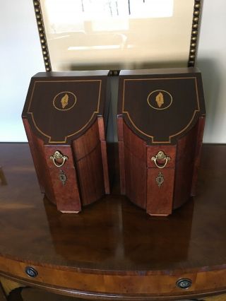 Mahogany Knife Boxes w/ Inlaid Sea Shell With Wooden Inserts 7