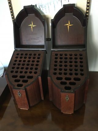 Mahogany Knife Boxes w/ Inlaid Sea Shell With Wooden Inserts 8