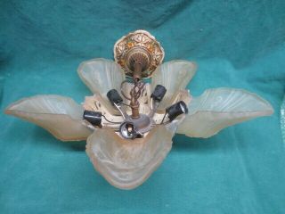 Vtg/antique Art Deco 5 Slip Shade Ceiling Light Fixture Chandelier