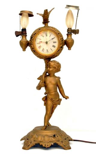 Unusual Antique Victorian Figural Cupid Lamp Clock