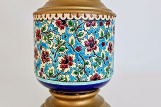 Longwy Antique Vtg Mid Century French Enamel Brass Oil Boudoir Lamp Light Asian 5