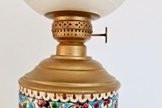 Longwy Antique Vtg Mid Century French Enamel Brass Oil Boudoir Lamp Light Asian 7