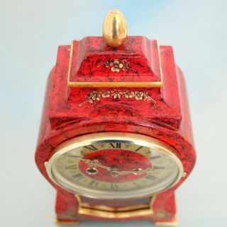 HOEHLER Vintage Mantel Clock WOOD Neuchatel VERY RARE BELL Chime GILDED Germany 11