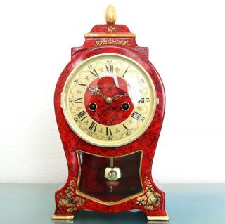 HOEHLER Vintage Mantel Clock WOOD Neuchatel VERY RARE BELL Chime GILDED Germany 3