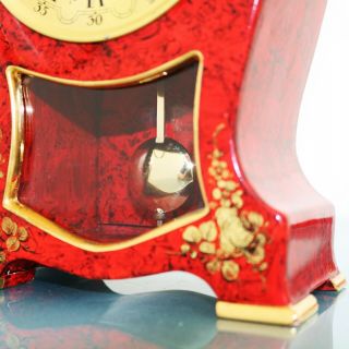 HOEHLER Vintage Mantel Clock WOOD Neuchatel VERY RARE BELL Chime GILDED Germany 4