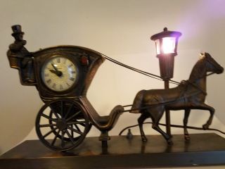 Old 1960s United Sessions Horse Carriage " Hansom Cab " Animated Clock Lamp