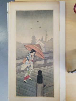 Shotei Woodblock Print By Hiroaki Takahashi " Returning From The Bath " Japanese