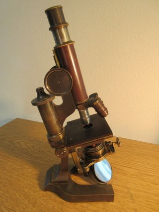 E.  Leitz Wetzlar Antique Brass Microscope In Mahogany Case W/ Accessories 10703