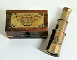 Victorian Brass Telescope W/ Box Antique Finish Nautical Maritime Spyglass