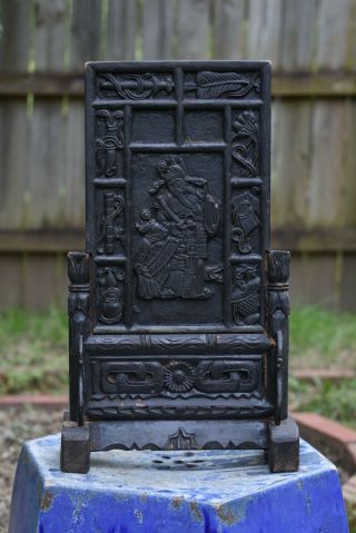Antique Chinese Black Wooden Carved Table Screen / Panel