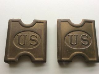 (2) Vintage 1881 Pat.  U.  S.  Brass Cartridge Belt Buckle - Anson Mills