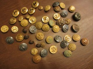 Vintage Antique Old Metal Military Brass Navy Buttons 50,  - Many Types And Sizes