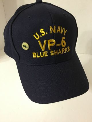 U S Navy Vp - 6 Blue Sharks Patrol Squadron Hat Baseball Cap W Official Hat Pin