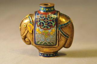 Fine Antique Chinese Cloisonne Enamel Gold Gilt Elephant Snuff Bottle