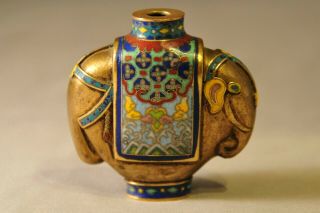 Fine Antique Chinese Cloisonne Enamel Gold Gilt Elephant Snuff Bottle 2
