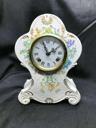 Franz Hermle Vintage European Porcelain Mantle Clock Floral Horticulture
