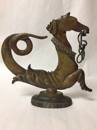 Lg Antique Bronze Figural Hippocampus Venetian Gondola Mount Oar Lock Seahorse