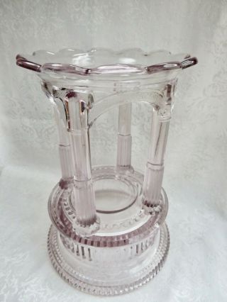 Very Rare Antique Victorian Clear Crystal Oil Lamp Stand W/ Pillars - C.  1880 