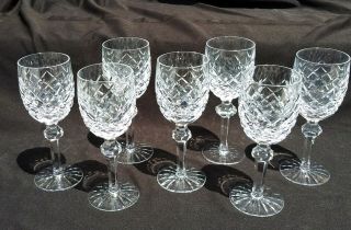 Waterford Powerscourt All Signed Set 7 Wine Glasses Goblets Hocks Crystal Vgc