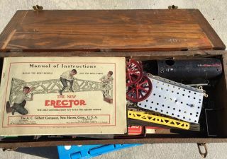 A C Gilbert Erector Set W/ Wood Case And Instructions.  1930’s? 3
