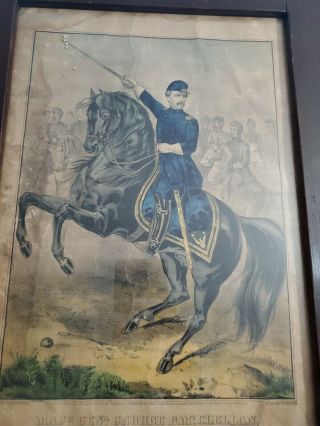 Vintage 1862 Currier & Ives Major Gen.  George Mcellan Color Lithograph 2