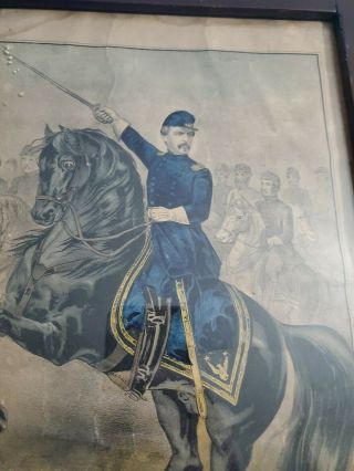 Vintage 1862 Currier & Ives Major Gen.  George Mcellan Color Lithograph 3