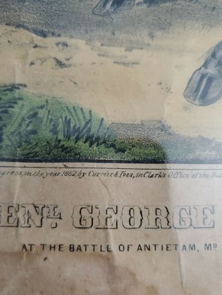 Vintage 1862 Currier & Ives Major Gen.  George Mcellan Color Lithograph 6