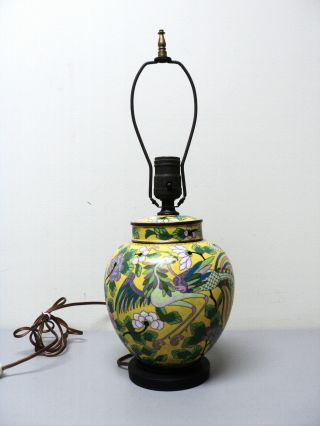 19th C.  Antique Chinese Cloisonne Enamel On Bronze Table Lamp,  Phoenix/florals