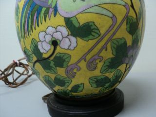 19th C.  ANTIQUE CHINESE CLOISONNE ENAMEL ON BRONZE TABLE LAMP,  PHOENIX/FLORALS 6