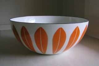 Cathrineholm Of Norway Orange Lotus Enamel Bowl 9 1/2 " Mid Century Modern