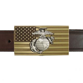 Us Marine Corps Solid Brass Belt Buckle,  Ega Emblem,  Belt Usmcbb302b Imc - Retail