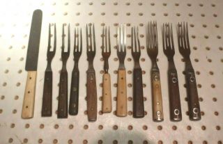 11 Civil War Era 2 3 4 Prong Forks Knife Pewter Inlay Wood Bone