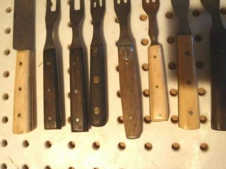 11 Civil War Era 2 3 4 Prong Forks Knife Pewter Inlay Wood Bone 4